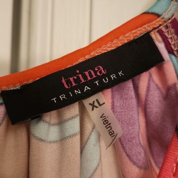 Trina by Trina Turk Floral Multicolor Cutout Sleeves Dress Size XL - Picture 6 of 9